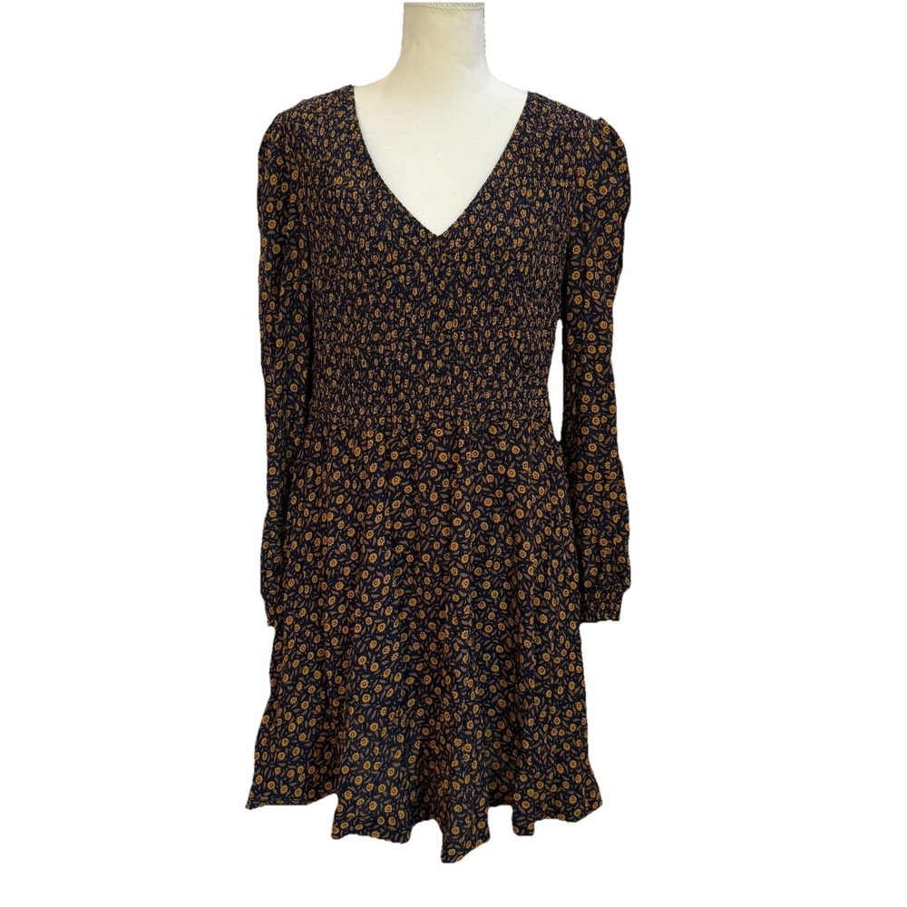 Boden Dress‎ Size 8 Blue Yellow Floral Mini Long Sleeve Pockets Summer